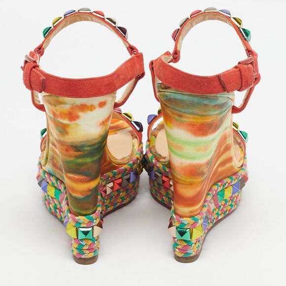 Christian Louboutin Multicolour Suede Studded Cataclou Platform Wedge Sandals - Picture 5 of 7
